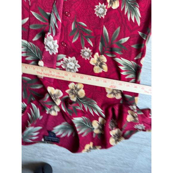 Vintage Laura Scott Skirt & Blouse Set Button Up Floral Tropical Red M Vacation - Picture 3 of 7